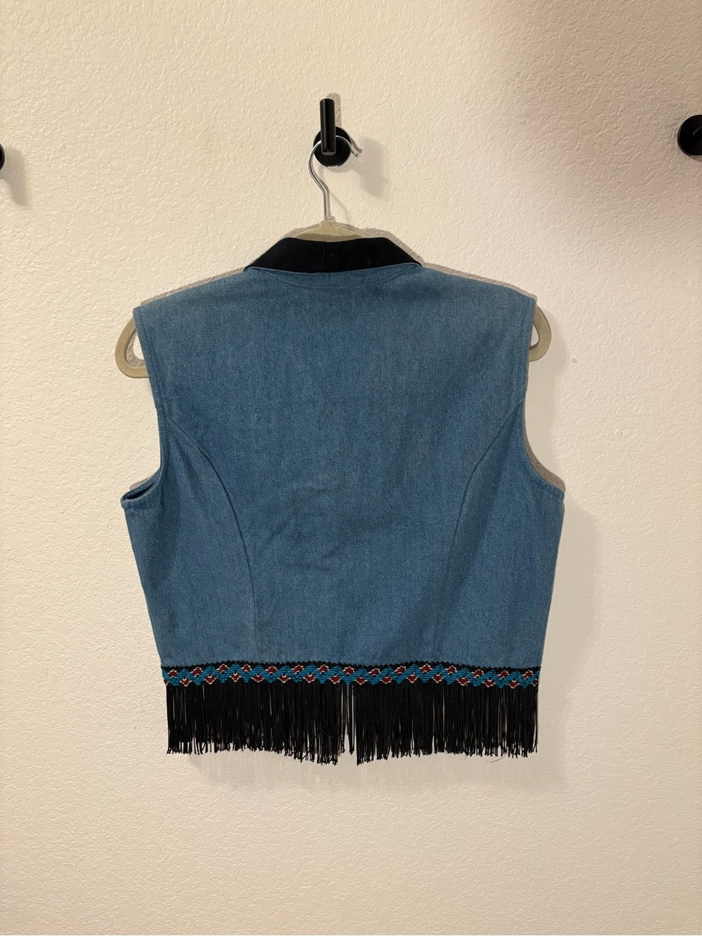 Vintage Blue Denim Fringe Zip-Front Vest - Picture 4 of 5